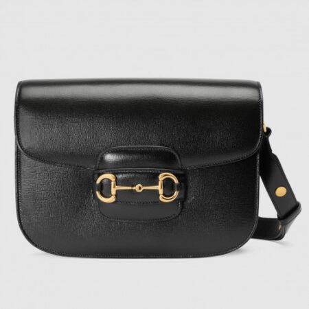 Replica Gucci 1955 Horsebit Shoulder Bag In Black Leather