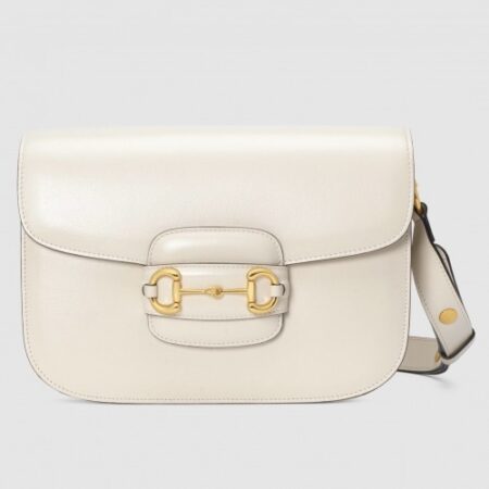 Replica Gucci 1955 Horsebit Shoulder Bag In White Leather