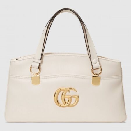 Replica Gucci White Arli Large Top Handle Leather Bag