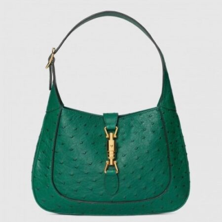 Replica Replica Gucci Jackie 1961 Small Bag In Green Ostrich Embossed Leather