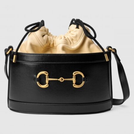 Replica Gucci 1955 Horsebit Bucket Bag In Black Calfskin bags1208-2