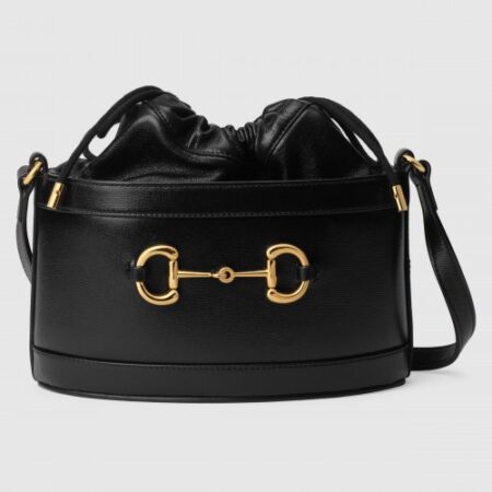 Replica Gucci 1955 Horsebit Bucket Bag In Noir Calfskin bags1208-1