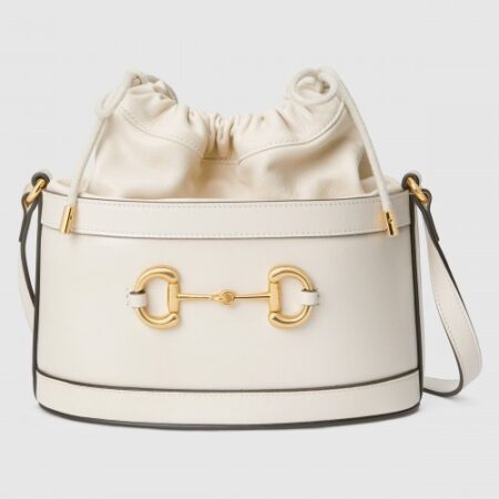 Replica Gucci 1955 Horsebit Bucket Bag In White Calfskin bags1208-4
