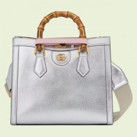 Replica Replica Gucci Diana Small Tote Bag In Silver Metallic Leather