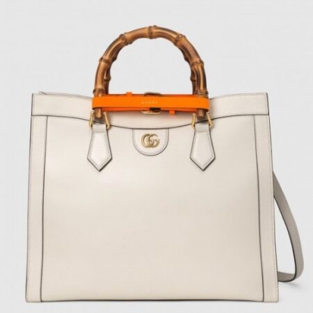 Replica Replica Gucci Diana Medium Tote Bag In White Leather