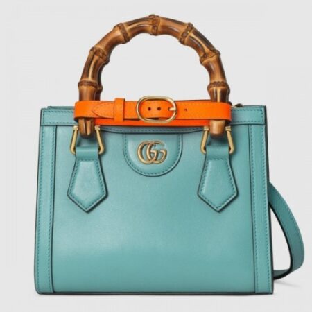Replica Gucci Diana Mini Tote Bag In Blue Leather