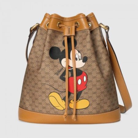 Replica Gucci 602691 Disney x Gucci small bucket bag in Beige/ebony mini GG Supreme canvas