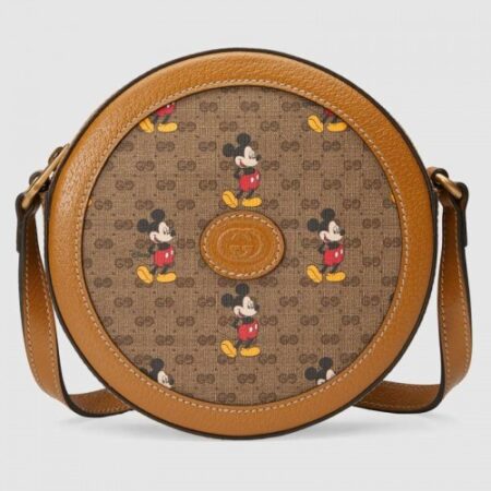 Replica Gucci 603938 Disney x Gucci round shoulder bag in Beige/ebony mini GG Supreme canvas