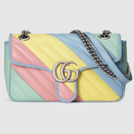 Replica Gucci GG Marmont Small Shoulder Bag In Multicolored Diagonal Leather