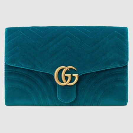 Replica Gucci Petrol Blue GG Marmont Velvet Clutch Bag