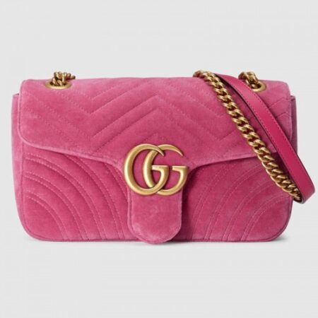 Replica Gucci Pink GG Marmont Small Velvet Shoulder Bag