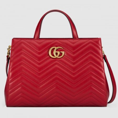 Replica Gucci Red GG Marmont Medium Matelasse Top Handle Bag