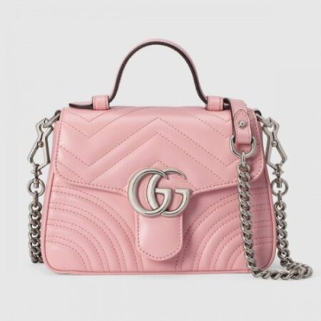 Replica Gucci GG Marmont Mini Top Handle Bag In Pastel Pink Leather