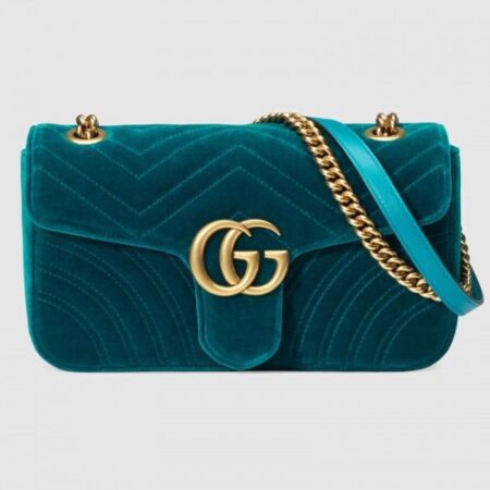 Replica Gucci Green GG Marmont Small Velvet Shoulder Bag