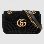 Replica Gucci Black GG Marmont Mini Velvet Shoulder Bag M0424-8 2