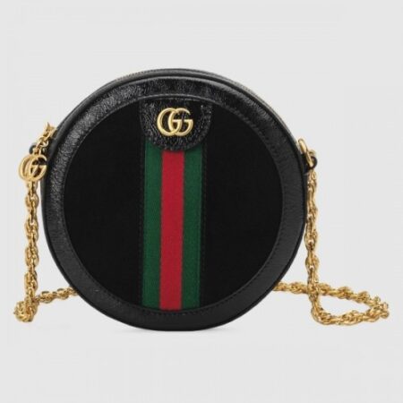 Replica Gucci Ophidia Suede Mini Round Shoulder Bag 550618 Black 2018