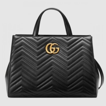 Replica Gucci 443505 GG Marmont medium matelassé top handle bags Black 2384