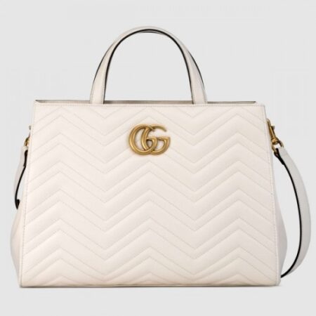 Replica Gucci 443505 GG Marmont medium matelassé top handle bags White 2386