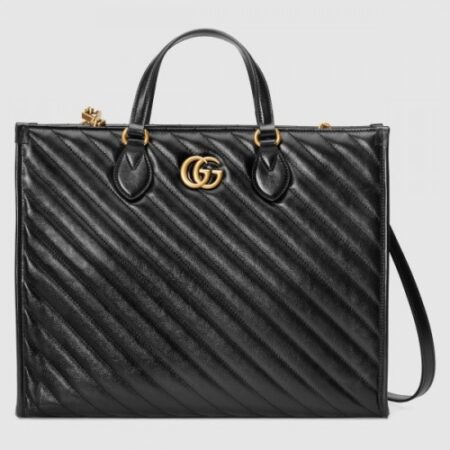 Replica Gucci 627332 GG Marmont medium tote bag in Black matelassé leather