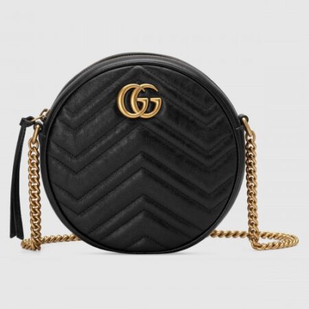 Replica Gucci Black GG Marmont Mini Round Shoulder Bag