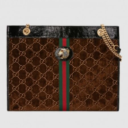 Replica Gucci Rajah Large Tote Bag In Brown Velvet