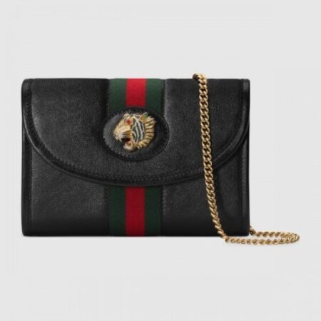 Replica Gucci Vintage Web Rajah Chain Mini Bag 573797 Leather Black 2019
