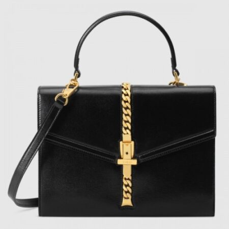Replica Gucci Sylvie 1969 Calfskin Small Top Handle Black Bag