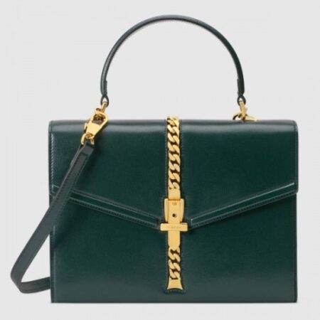 Replica Gucci Sylvie 1969 Calfskin Small Top Handle Green Bag