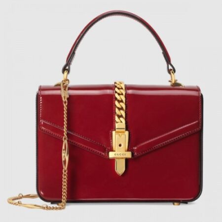 Replica Gucci Sylvie 1969 Patent Mini Top Handle Red Bag