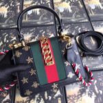 Replica Gucci Black Sylvie Bee Star Mini Leather Bag 4