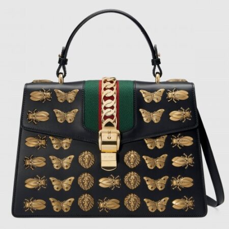 Replica Gucci Sylvie leather top handle bag black 259