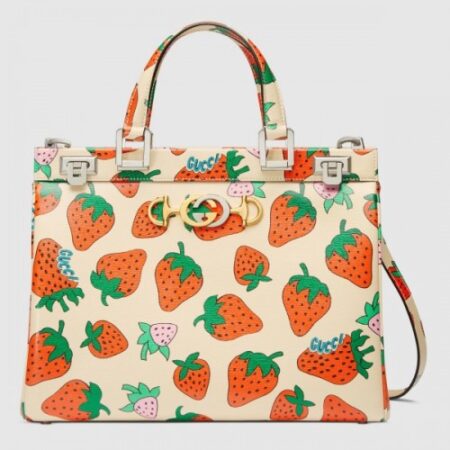 Replica Gucci Zumi Strawberry Print Medium Top Handle Bag