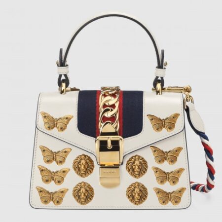 Replica Gucci White Sylvie Animal Studs Leather Mini Bag 277