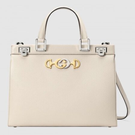Replica Gucci Zumi White Grainy Leather Medium Top Handle Bag