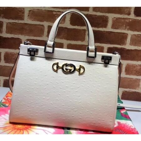 Replica Gucci Zumi Ostrich Pattern Medium Top Handle Bag 564714 White 2019