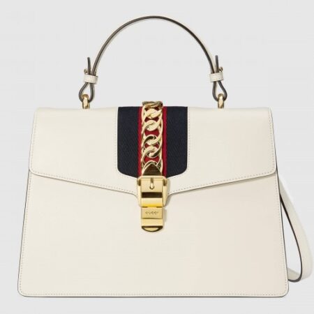 Replica Gucci White Sylvie Medium Top Handle Bag