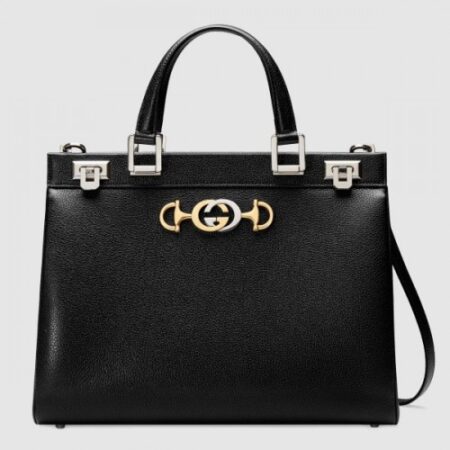 Replica Gucci Zumi Black Grainy Leather Medium Top Handle Bag