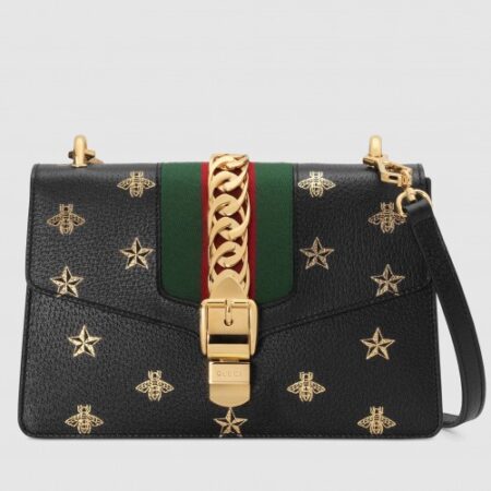 Replica Gucci Black Sylvie Bee Star Small Shoulder Bag