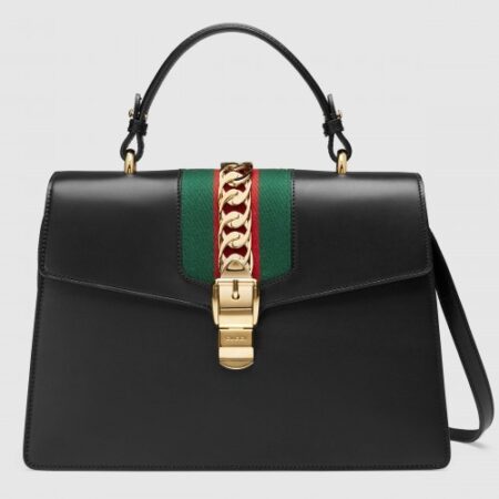 Replica Gucci Black Sylvie Medium Top Handle Bag