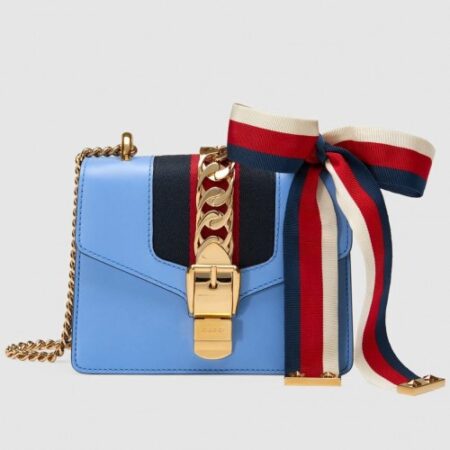 Replica Gucci Blue Leather Sylvie Mini Chain Bag
