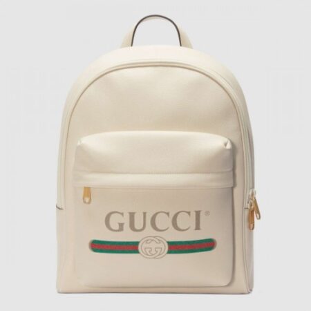 Replica Gucci White Print Leather Logo Backpack