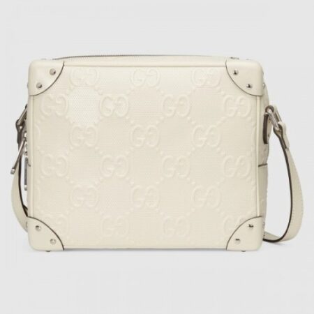 Replica Replica Gucci Trunks Messenger Bag In White GG Embossed Perforated Leather