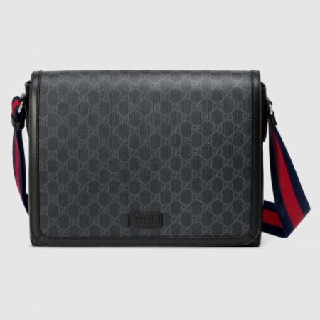 Replica Replica Gucci Black GG Supreme Flap Messenger Bag 547