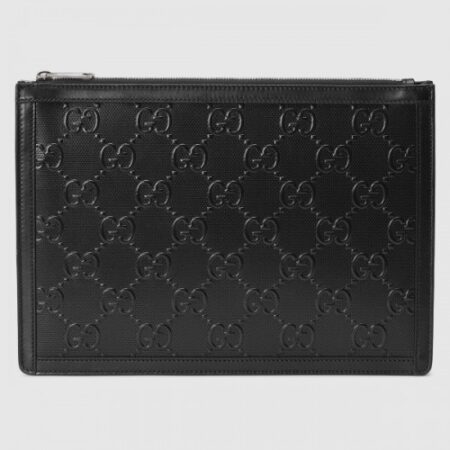 Replica Gucci Portfolio Pouch Bag In Black GG Embossed Perforated Leather