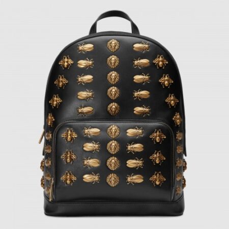 Replica Gucci Black Animal Studs Leather Backpack