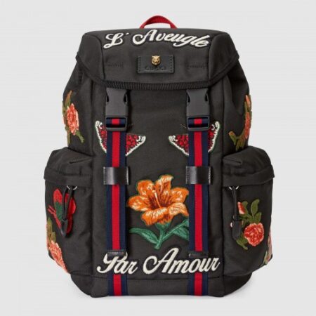 Replica Gucci Black Backpack With Embroidery