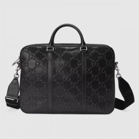 Replica Replica Gucci Medium Briefcase Bag In Black GG Embossed Leather