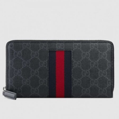 Replica Gucci Zip Around Wallet In Black GG Supreme Web