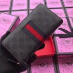 Replica Gucci Zip Around Wallet In Black GG Supreme Web 3