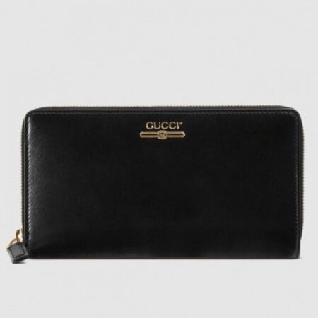 Replica Gucci Zip Around Wallet With Gucci Logo In Black Leather